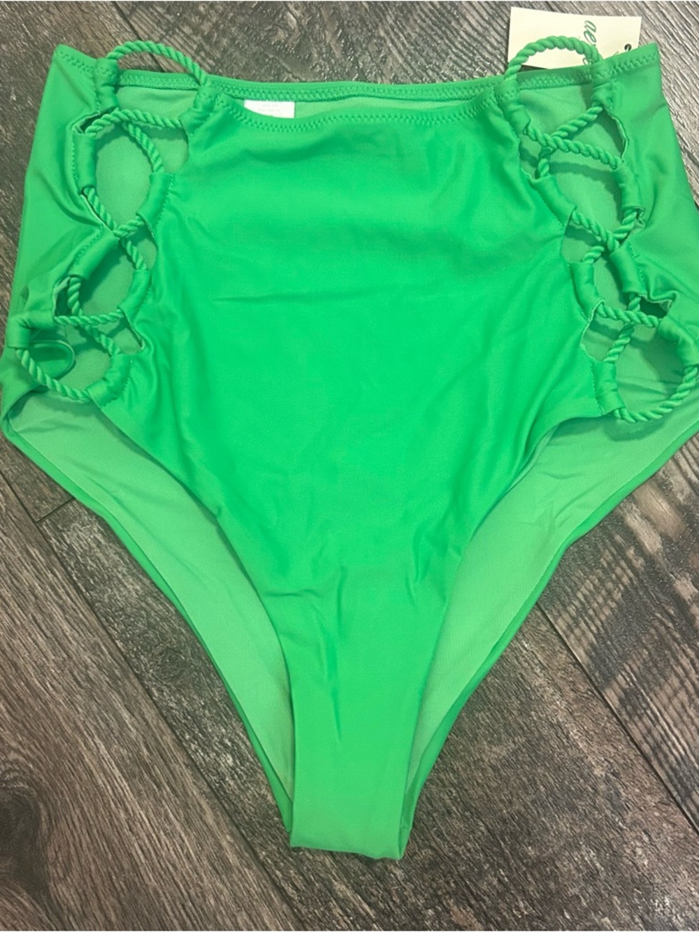 Aerie High-Waisted Cheeky Green Bikini Bottom with Side Rope Cutouts